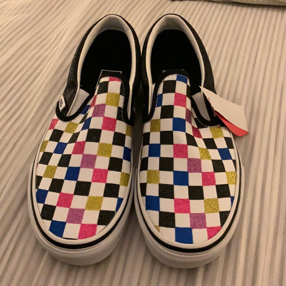 Slip on checkers glitter Vans NWT